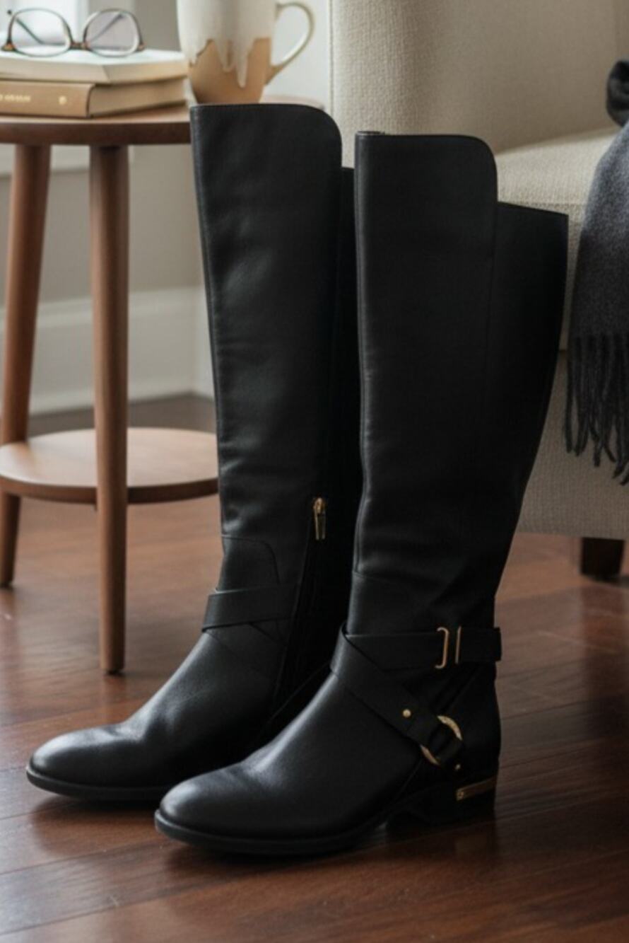 Vince Camuto Preslen Women's Black Leather Knee High Boots Size 9.5M NEW